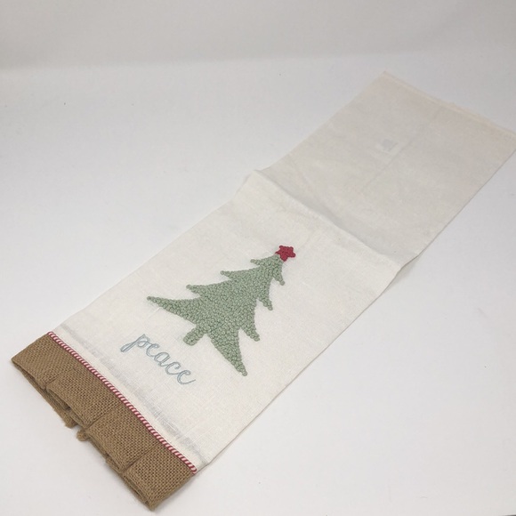 Boutique Linen & Burlap Christmas Tea Towel “Peace” Tree – Celebrations - Picture 2 of 2